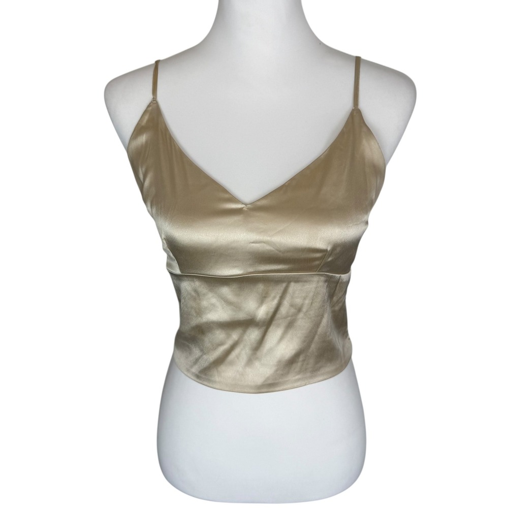 Abercrombie & Fitch Women Gold Satin Smocked‎ Back Camisole Crop Top Small Y2K